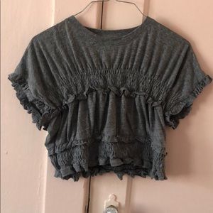 Grey Cotton Ruffled Crop Top